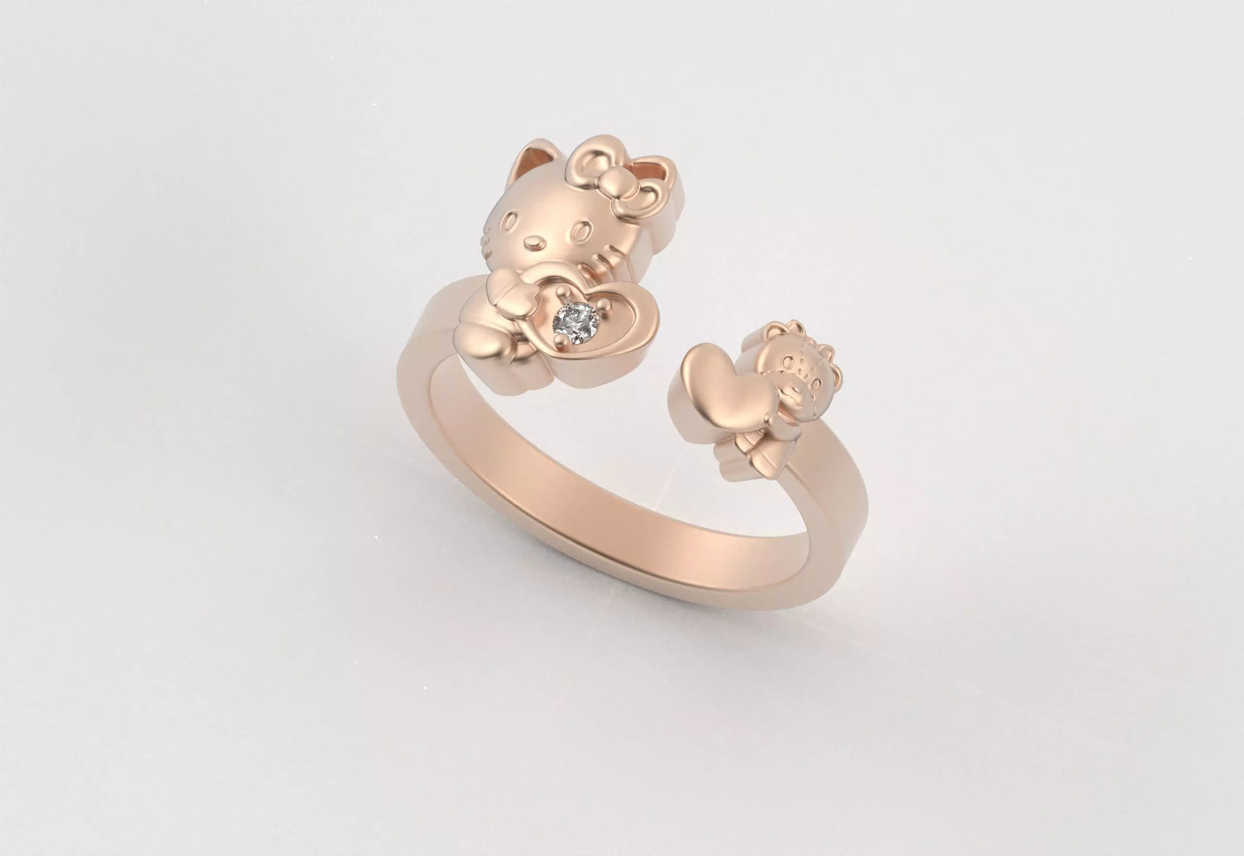 Hello Kitty and Teddy Bear Ring 3D print model_13