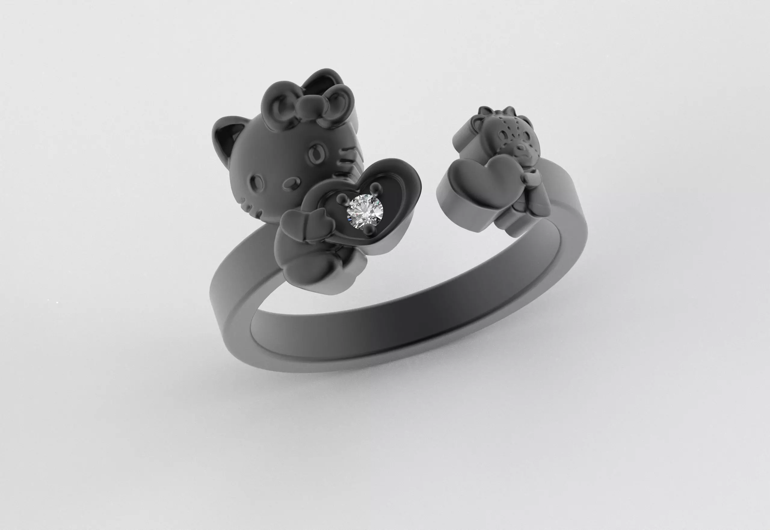 Hello Kitty and Teddy Bear Ring 3D print model_5