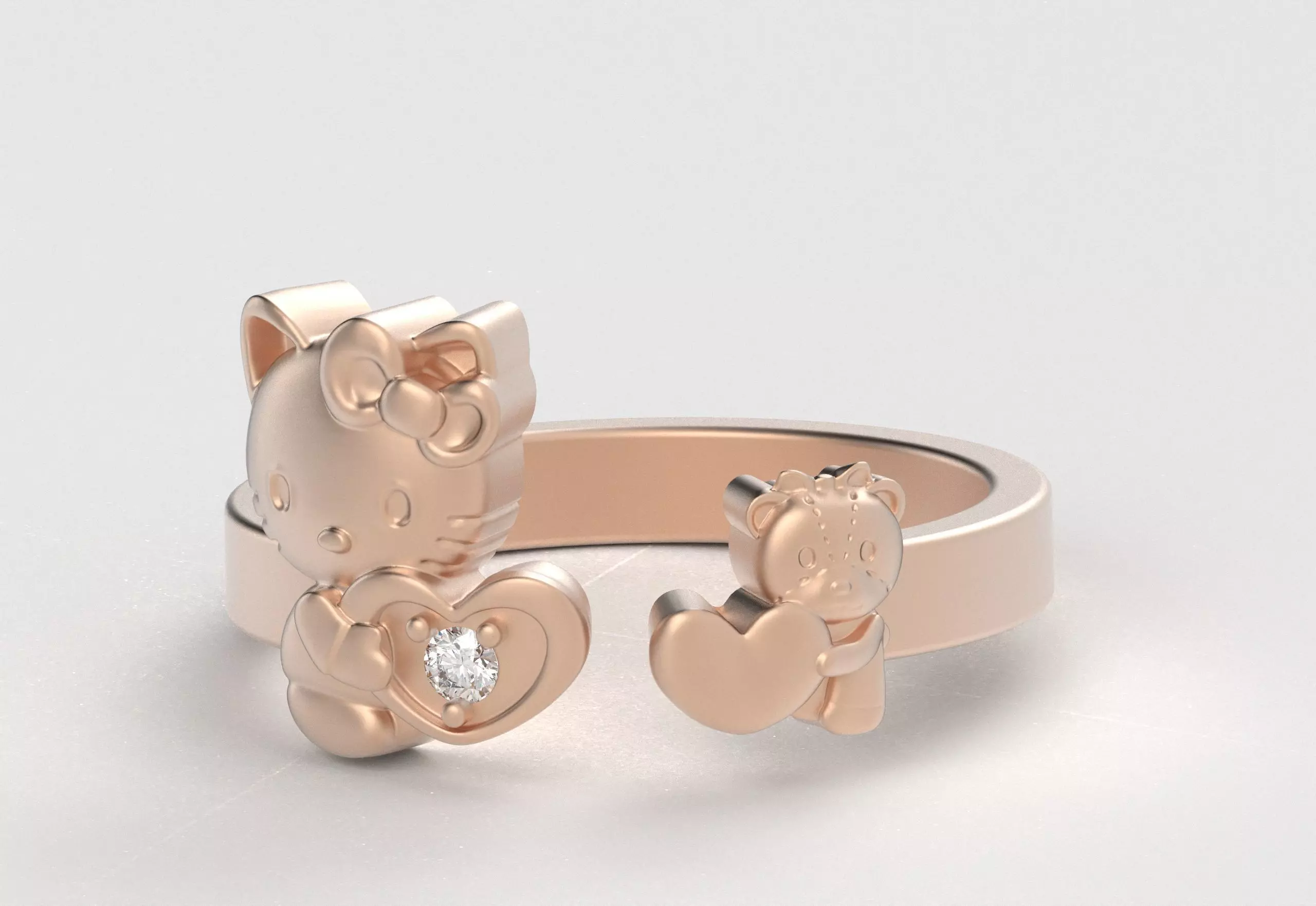 Hello Kitty and Teddy Bear Ring 3D print model_34