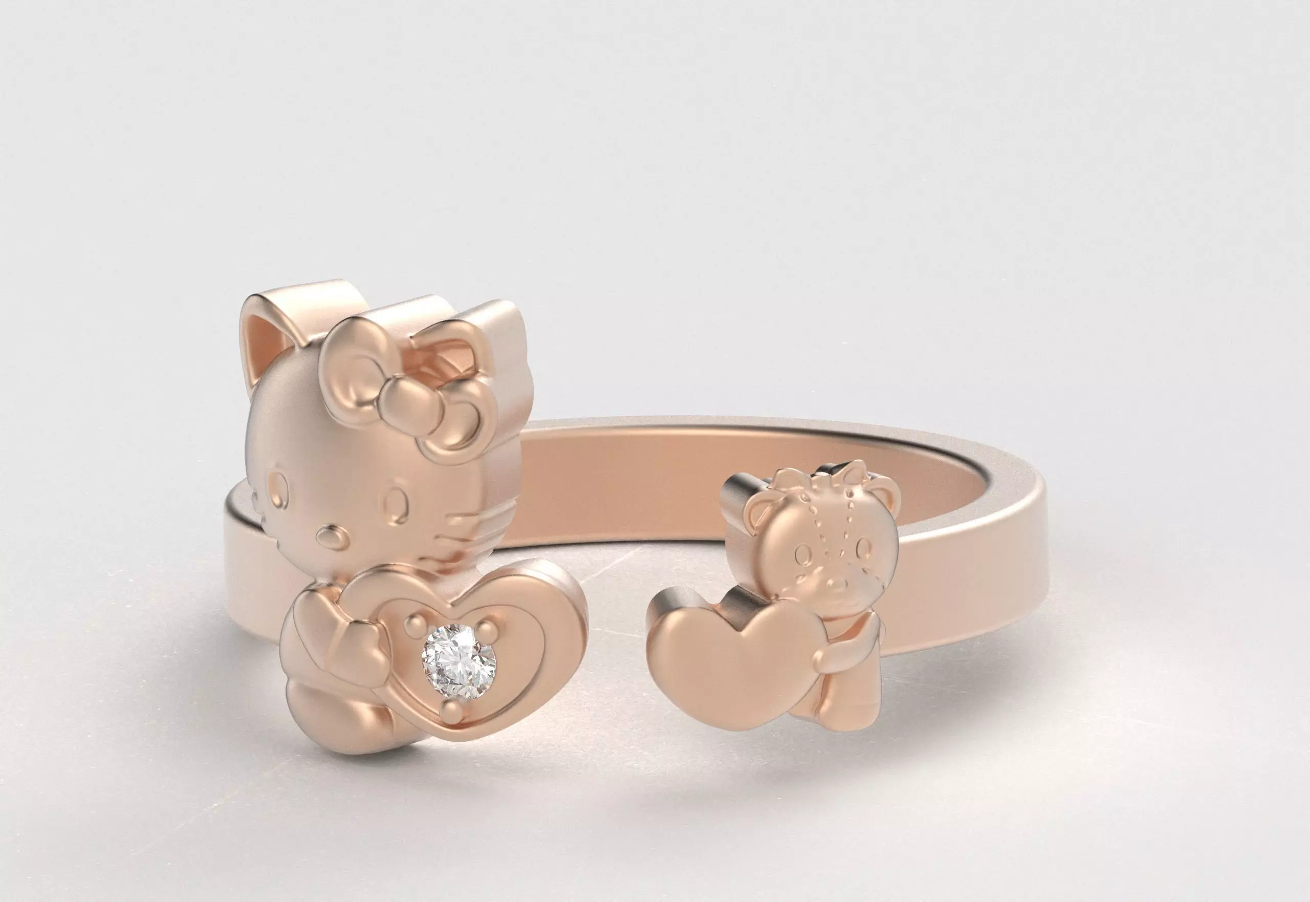 Hello Kitty and Teddy Bear Ring 3D print model_26