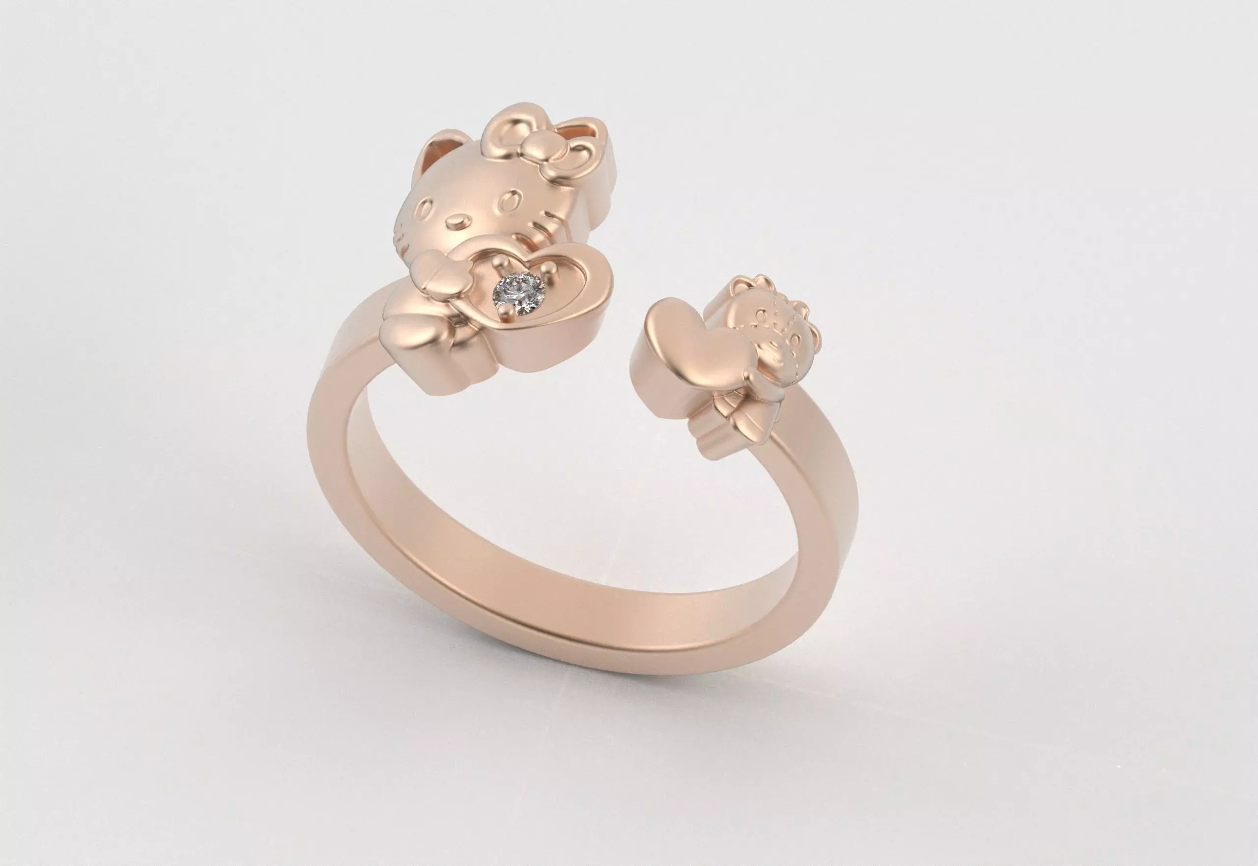 Hello Kitty and Teddy Bear Ring 3D print model_14