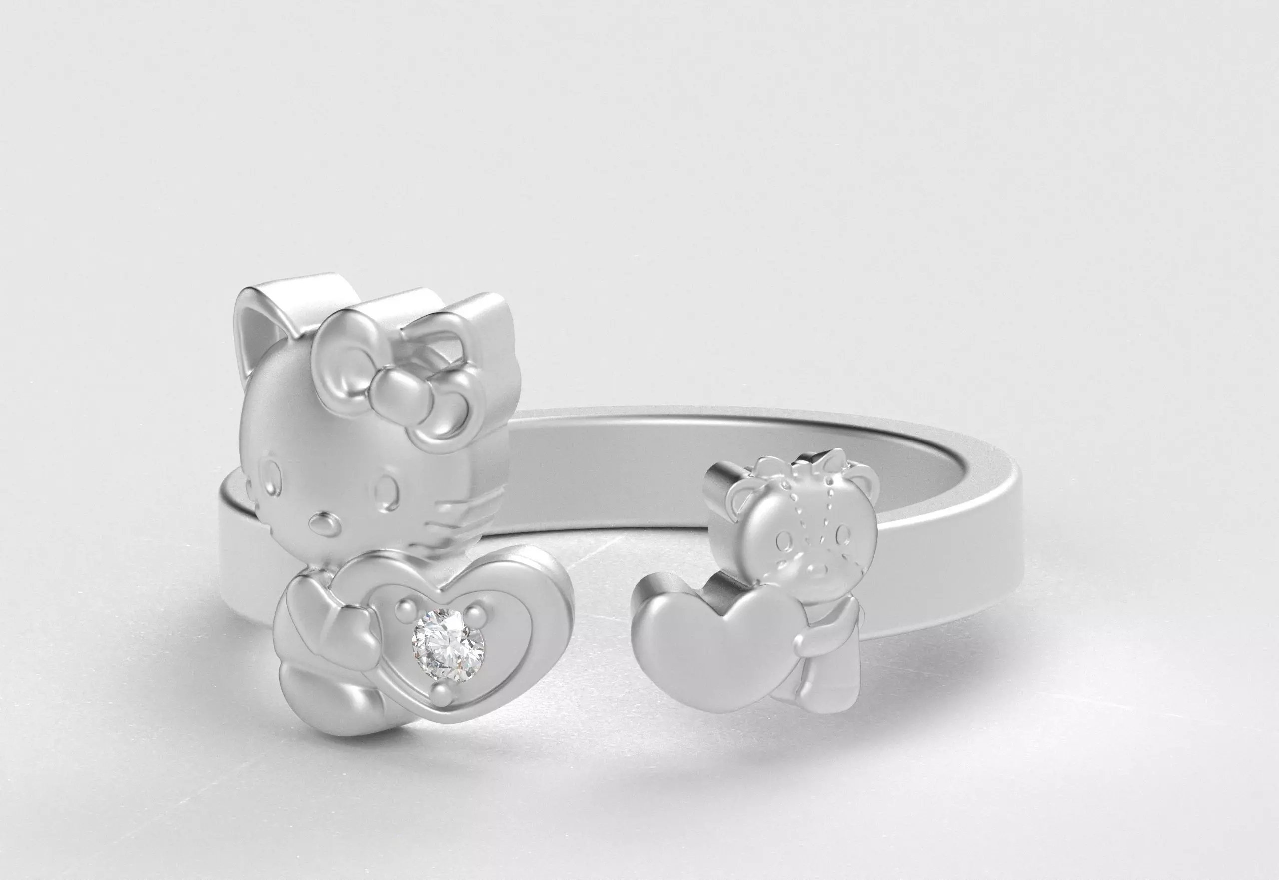 Hello Kitty and Teddy Bear Ring 3D print model_35