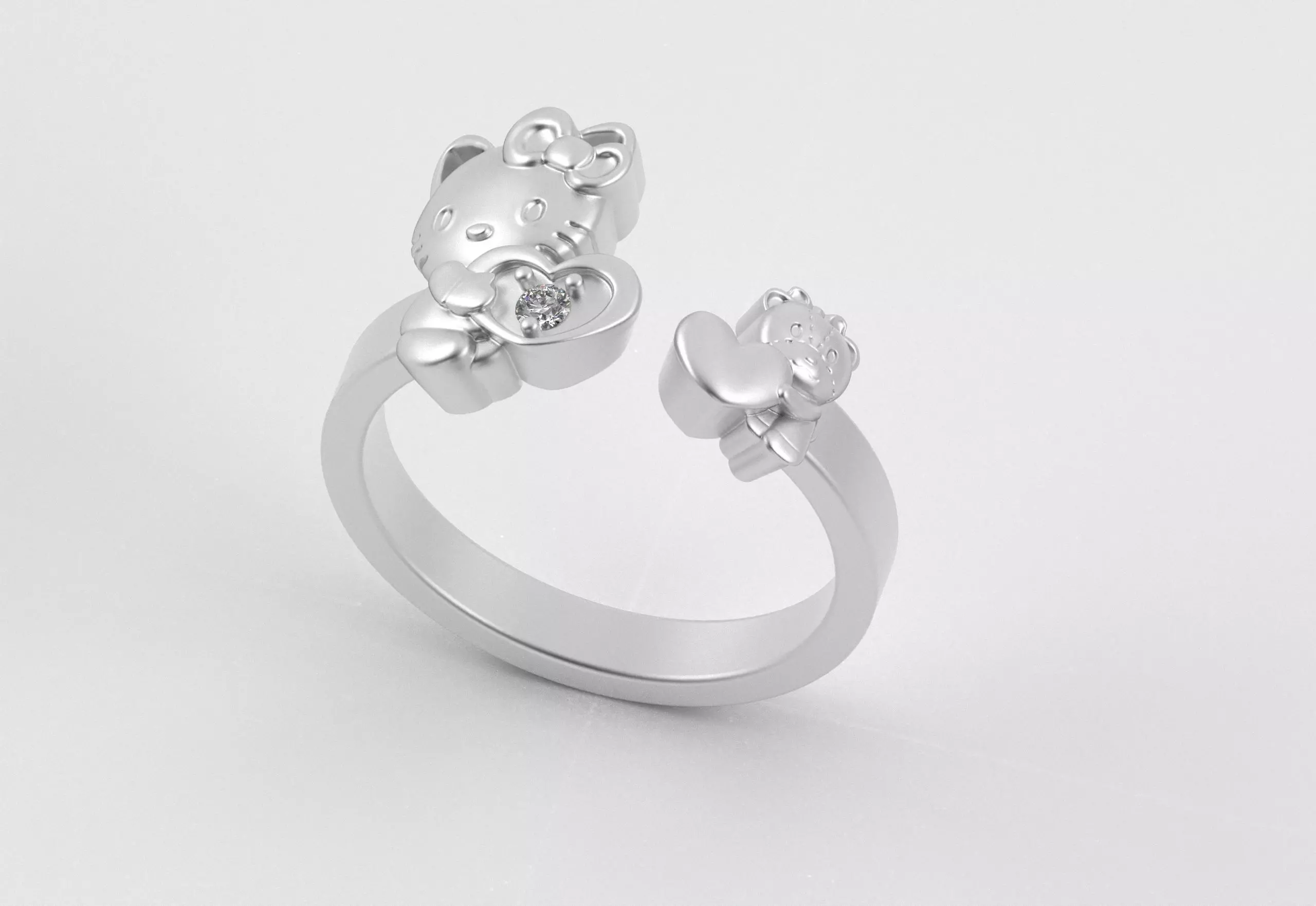 Hello Kitty and Teddy Bear Ring 3D print model_19
