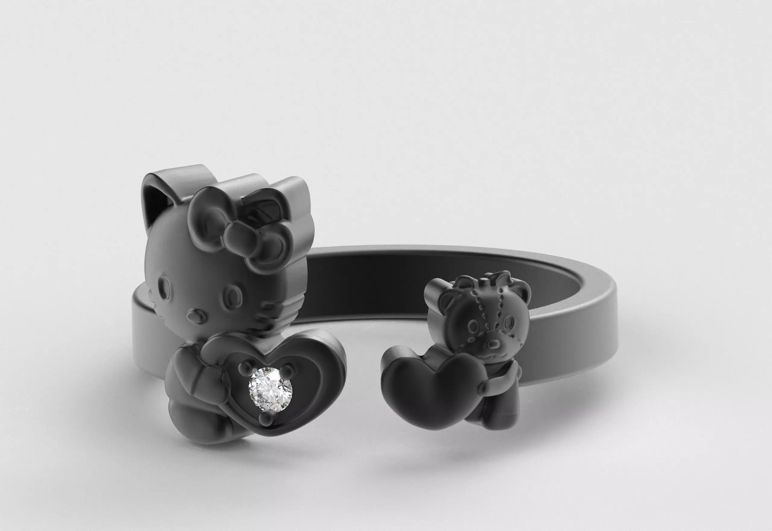 Hello Kitty and Teddy Bear Ring 3D print model_33