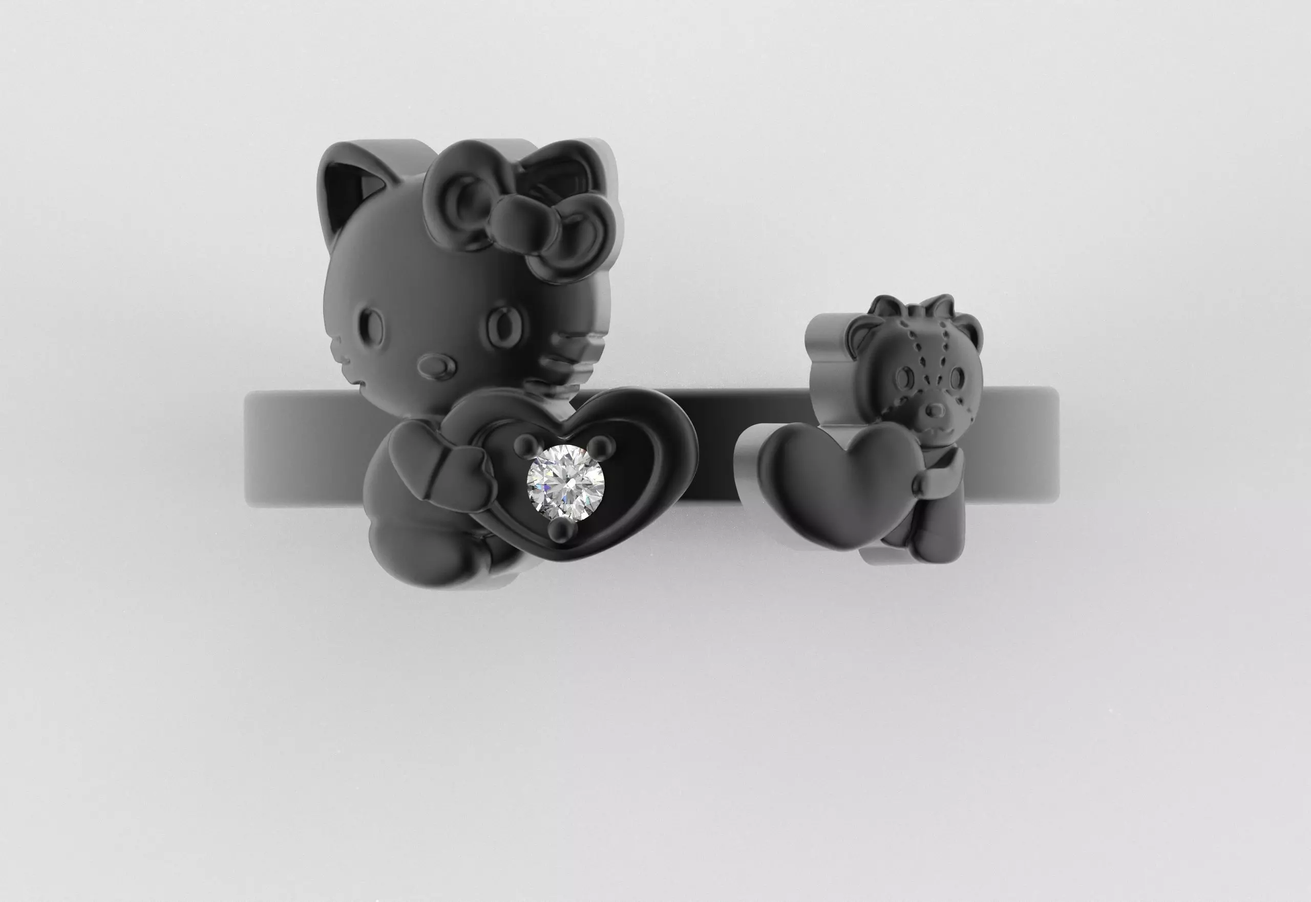 Hello Kitty and Teddy Bear Ring 3D print model_10