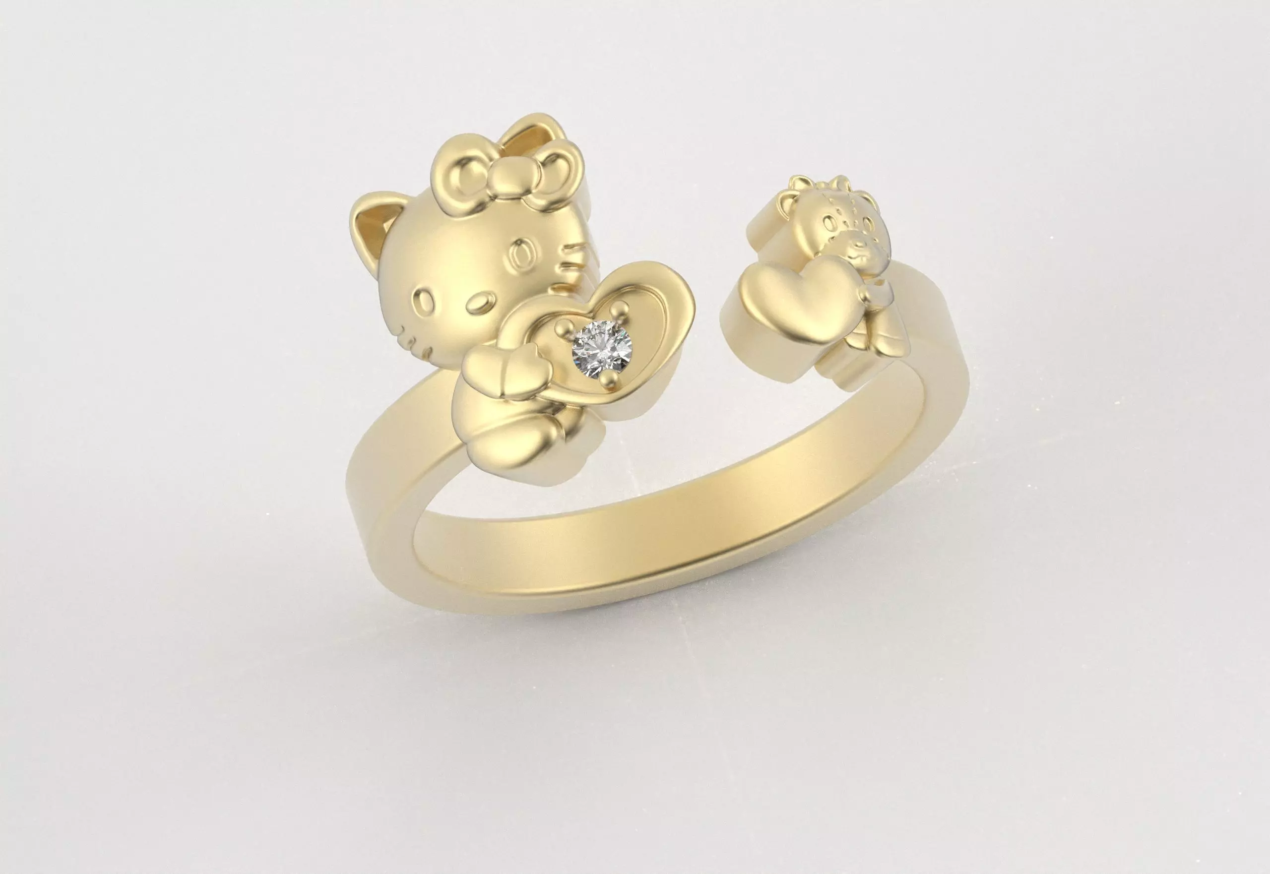 Hello Kitty and Teddy Bear Ring 3D print model_2