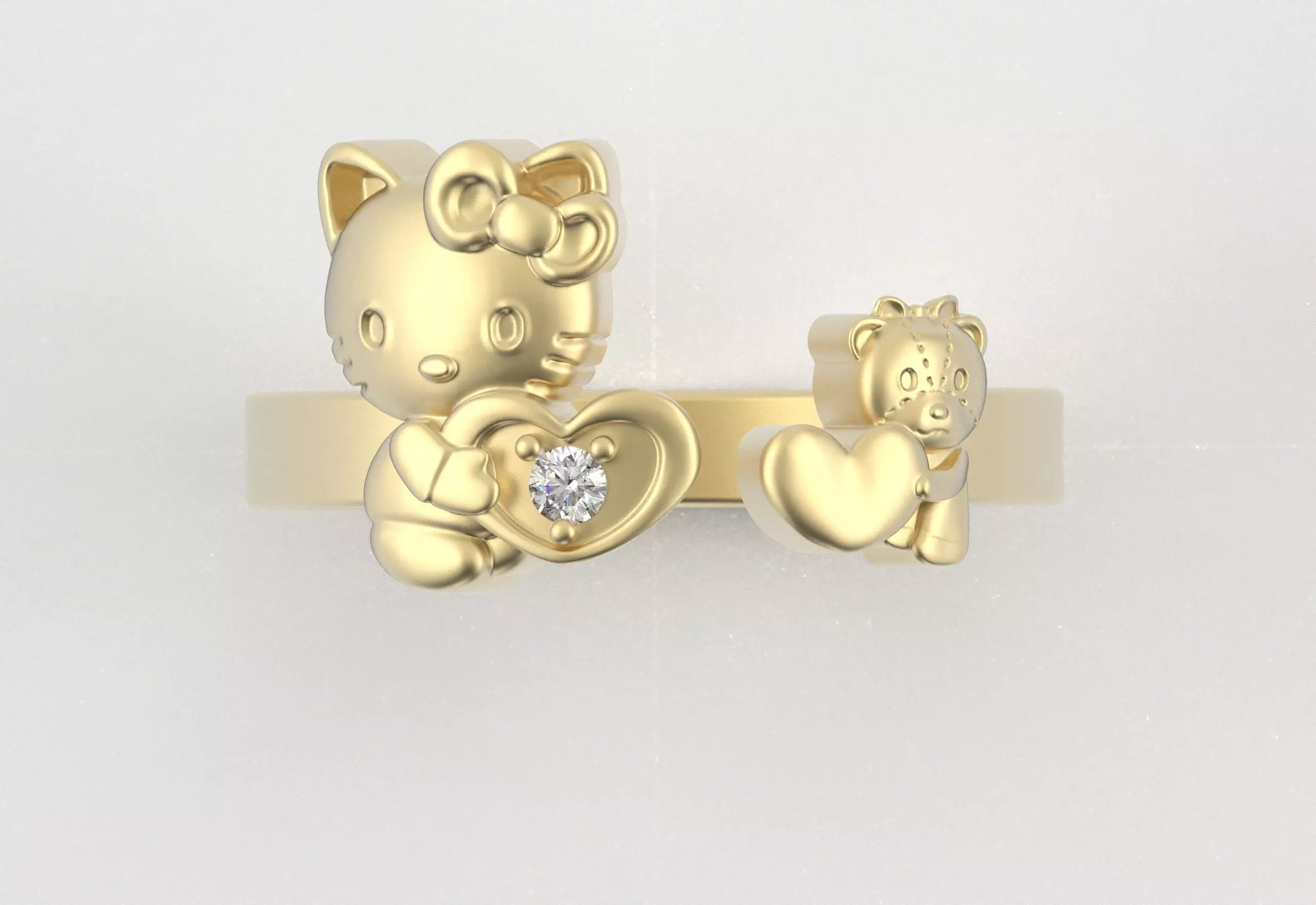 Hello Kitty and Teddy Bear Ring 3D print model_22