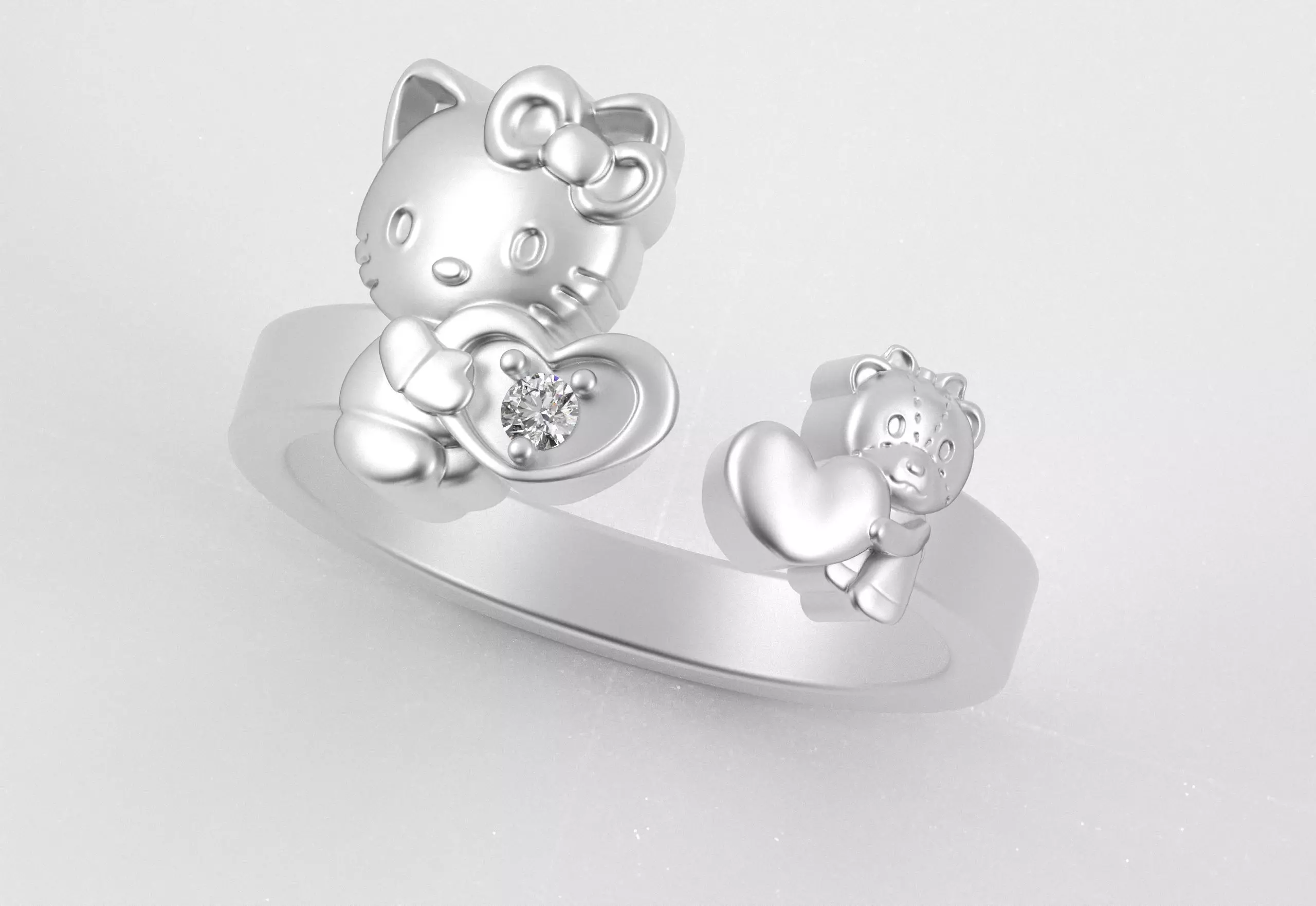 Hello Kitty and Teddy Bear Ring 3D print model_16