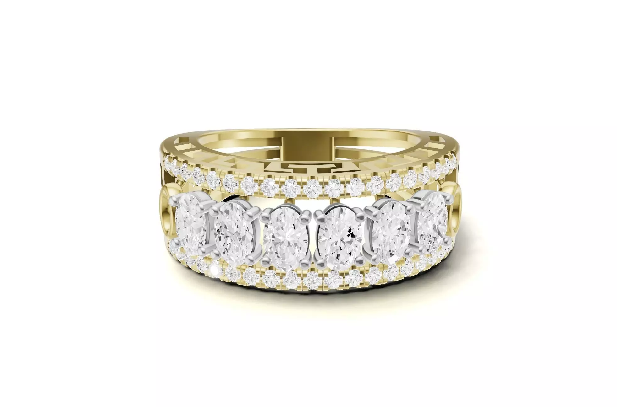 Oval Diamond Engagement Band With Greek Key Pattern 3D print model