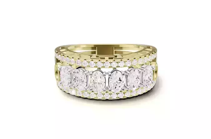 Oval Diamond Engagement Band With Greek Key Pattern