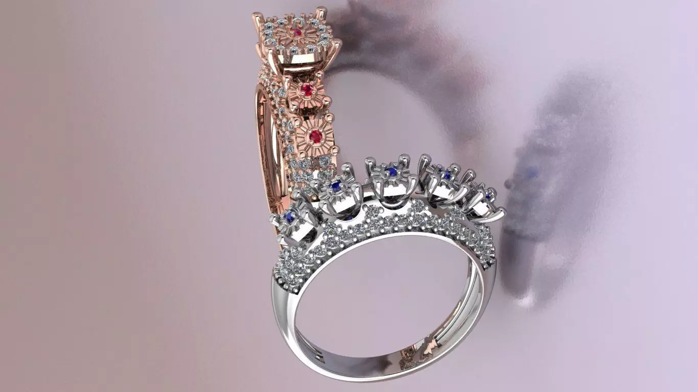 Couples Ring set Jewelry model - Royal Bloom for him and her 3D print model_25