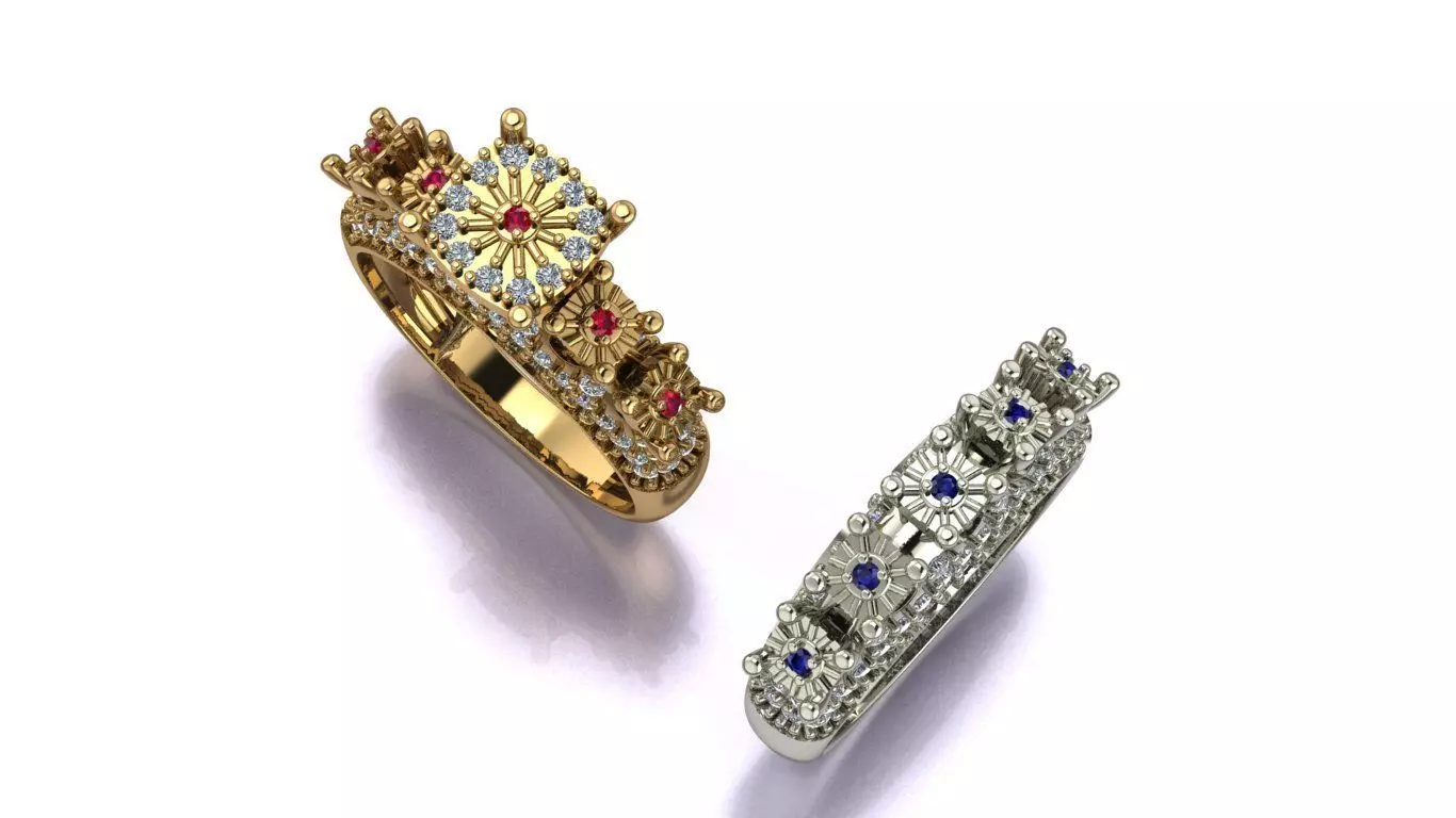 Couples Ring set Jewelry model - Royal Bloom for him and her 3D print model_3