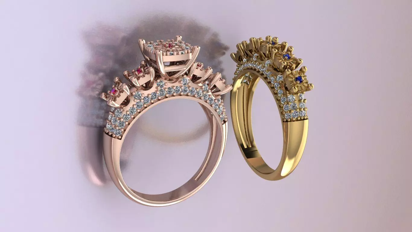 Couples Ring set Jewelry model - Royal Bloom for him and her 3D print model_1