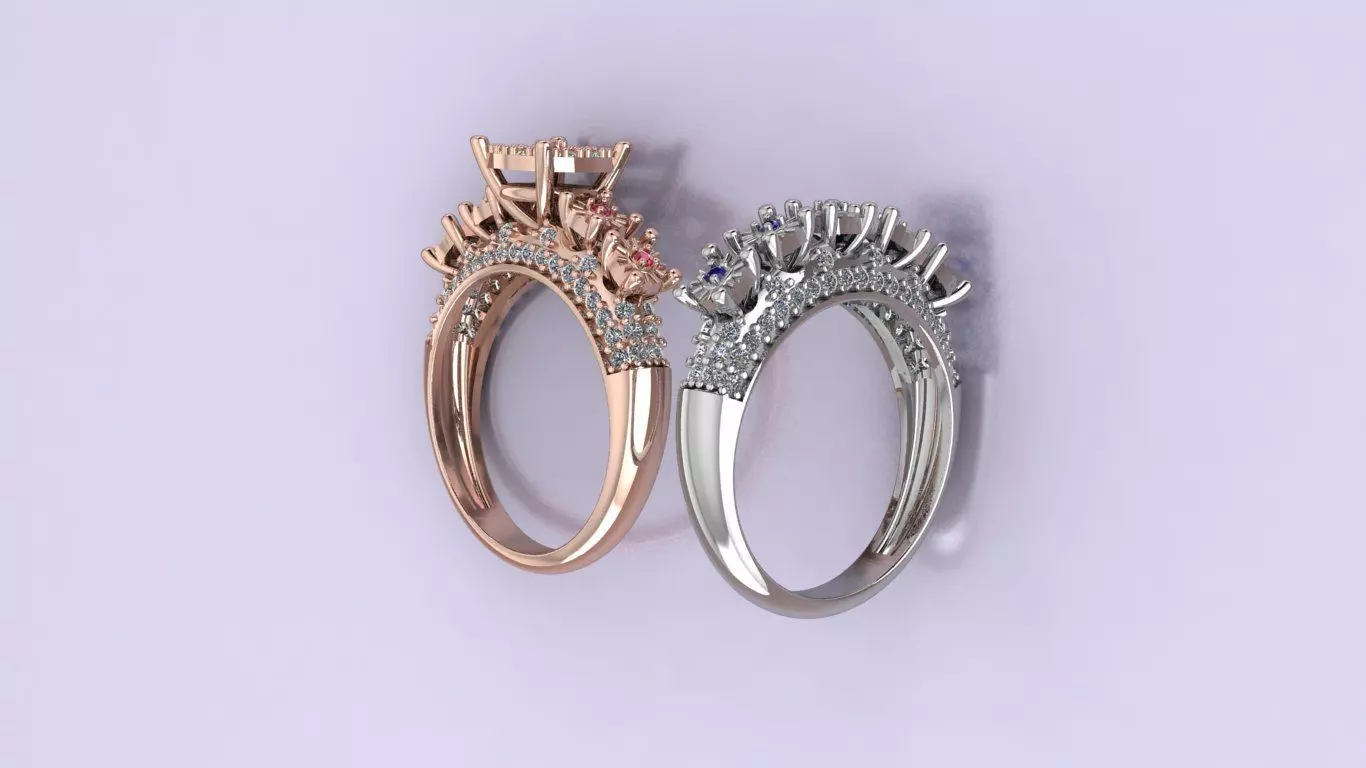 Couples Ring set Jewelry model - Royal Bloom for him and her 3D print model_24