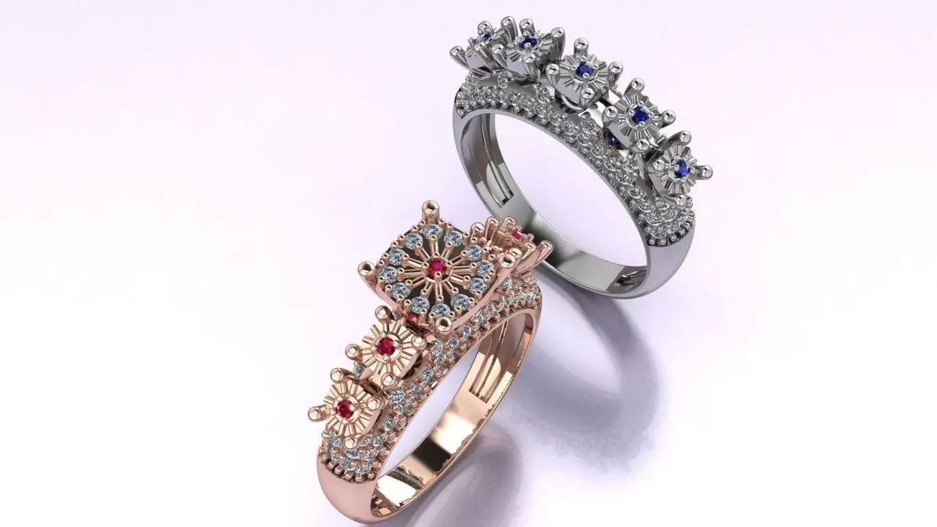 Couples Ring set Jewelry model - Royal Bloom for him and her 3D print model_2