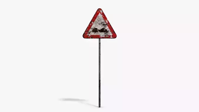 Damaged Uneven Road Sign Low-poly 3D model