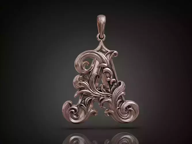 Ornate Letter A Pendant  Decorative Alphabet Jewelry Element