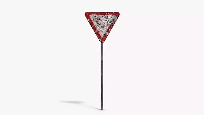 Damaged Give Way Sign Low-poly 3D model