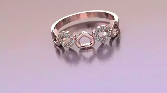 Ring Jewelry model - Trinity Hearts for her 3D print model