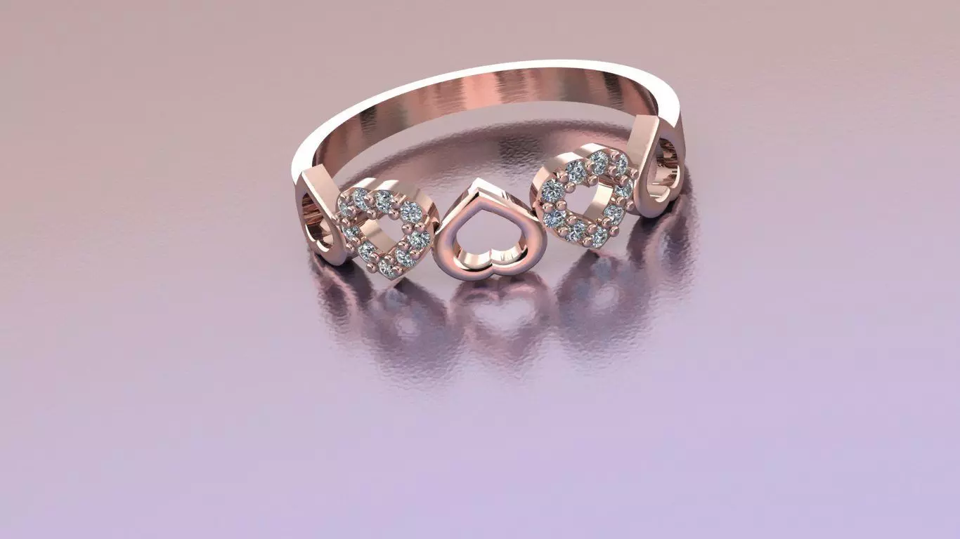 Ring Jewelry model - Trinity Hearts for her 3D print model