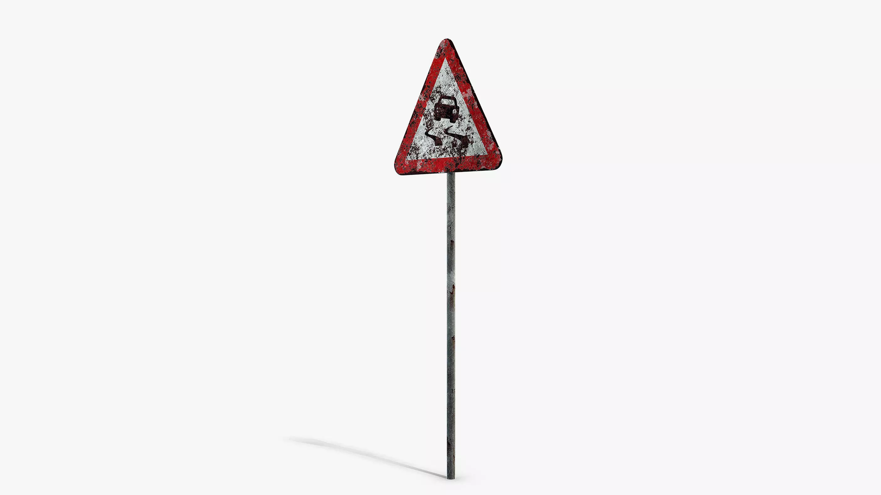 Damaged Slippery Road Sign Low-poly 3D model_5