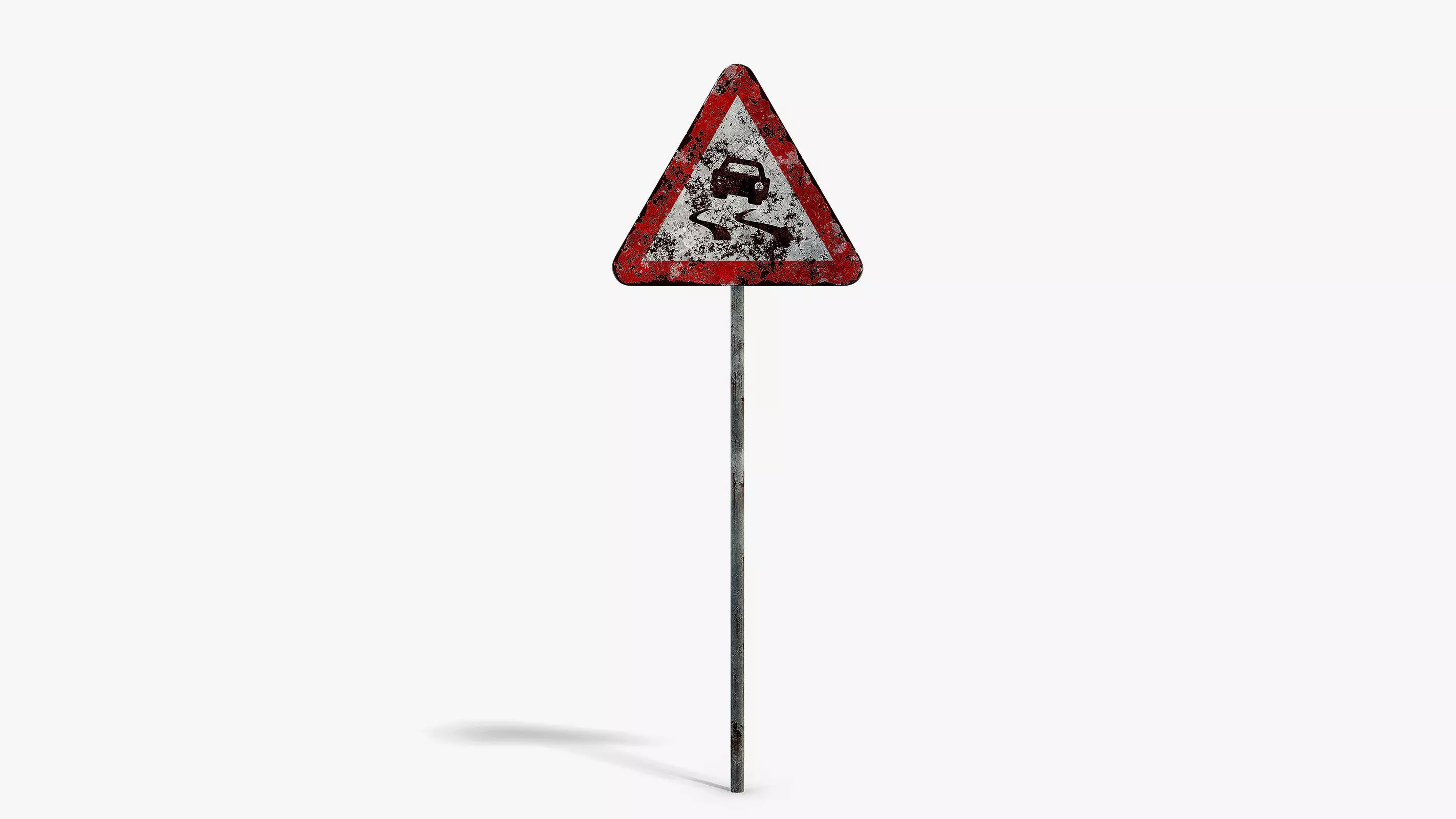 Damaged Slippery Road Sign Low-poly 3D model_0