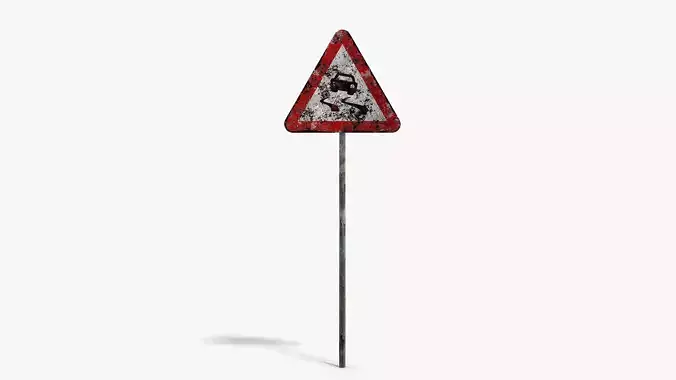 Damaged Slippery Road Sign Low-poly 3D model