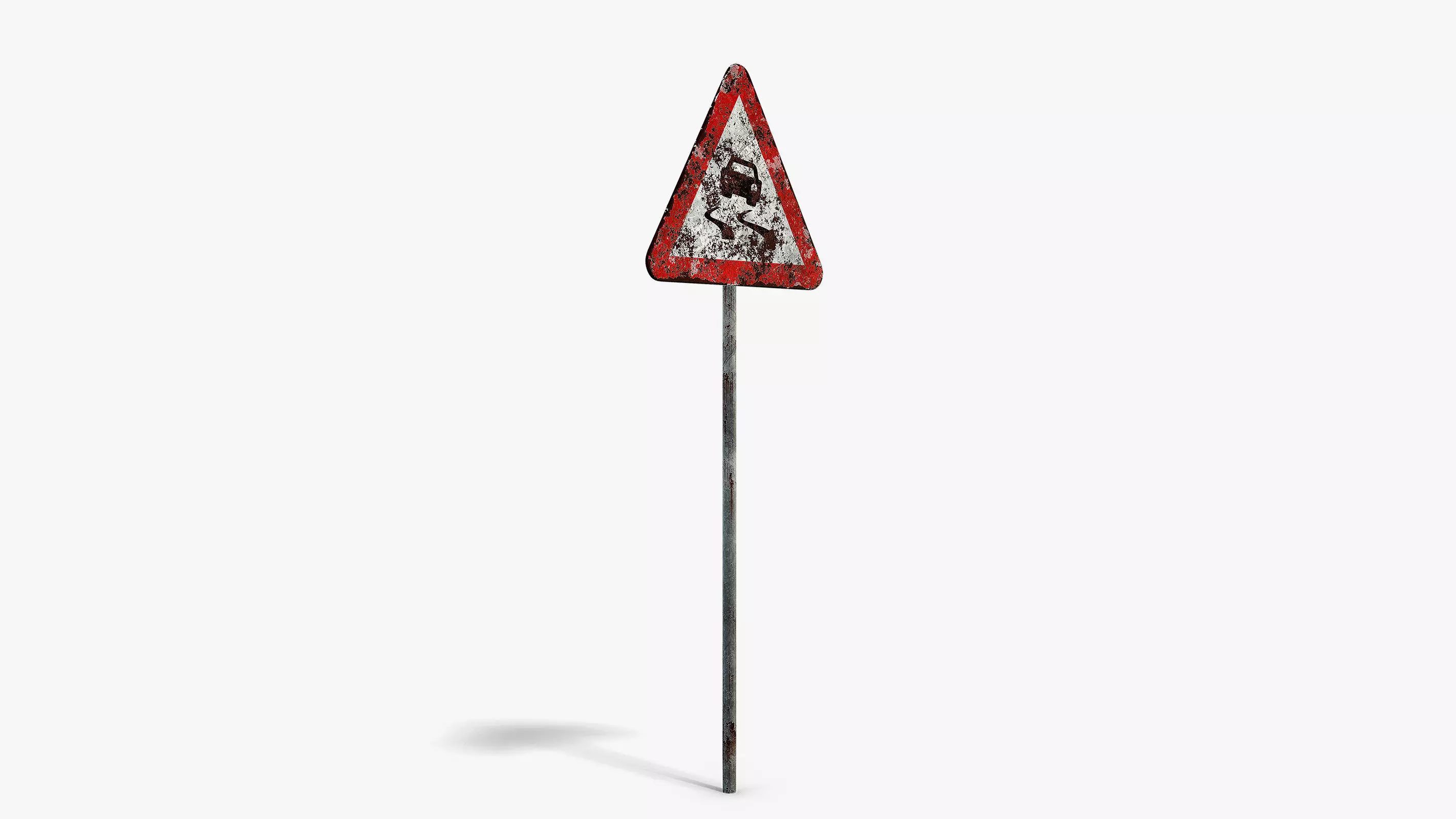 Damaged Slippery Road Sign Low-poly 3D model_1