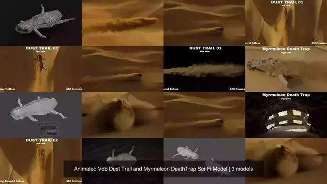 Animated Vdb Dust Trail and Myrmeleon DeathTrap Sci-Fi Model 3D Model Collection