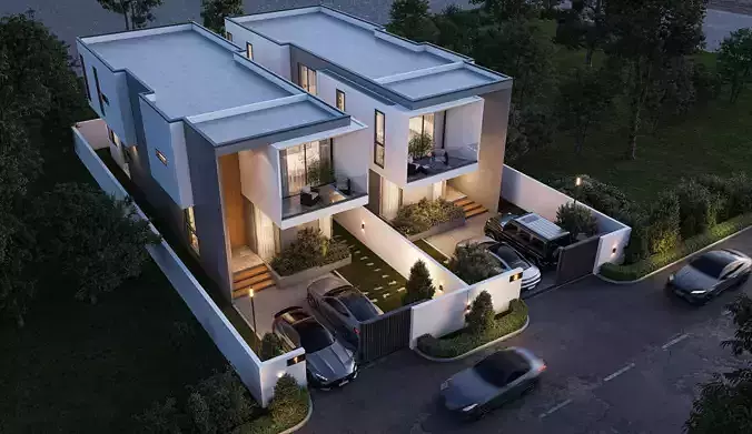 Townhouses  exterior 3d scene 3D model 3D print model 2