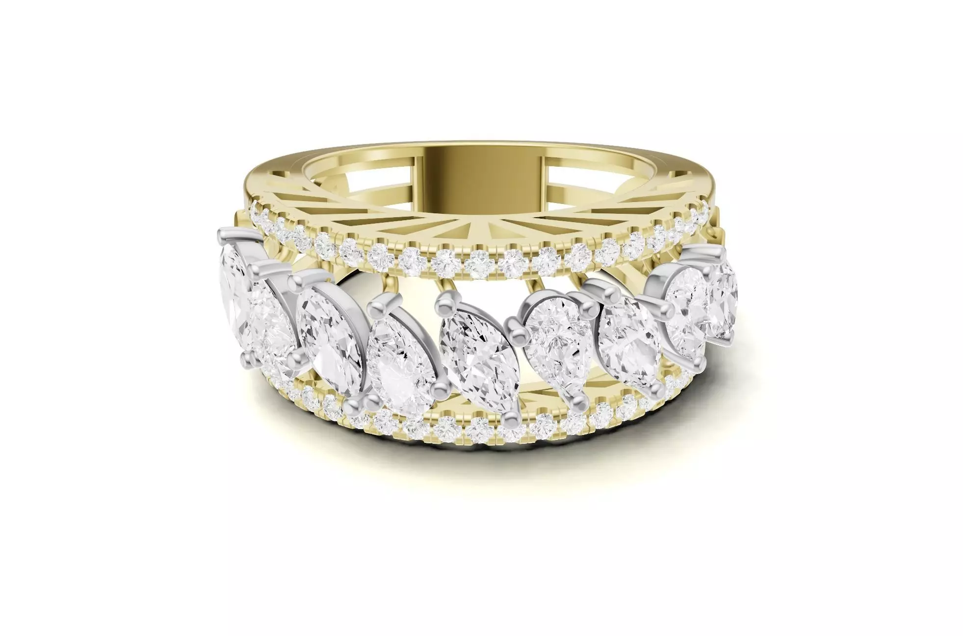 Bridal Diamond Engagement Band With Marquise and Pear Diamond 3D print model
