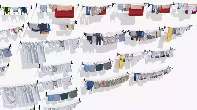 Clothes hanging on a clothesline Low-poly 3D model 4