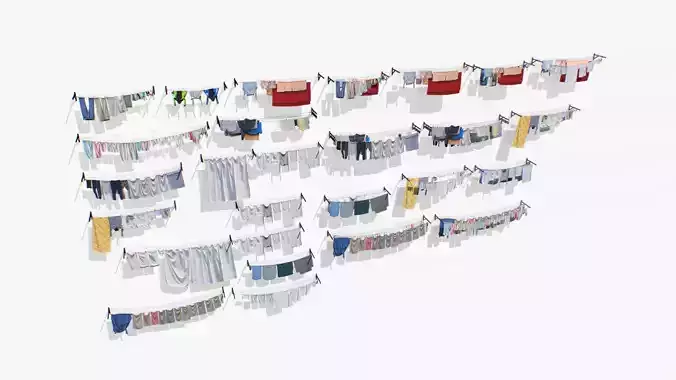 Clothes hanging on a clothesline Low-poly 3D model 2