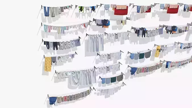 Clothes hanging on a clothesline Low-poly 3D model 3