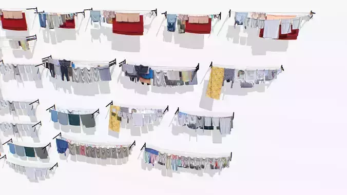 Clothes hanging on a clothesline Low-poly 3D model 5