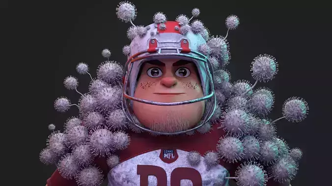 Stylized American Football Player Infected with Virus  Rigged 3D