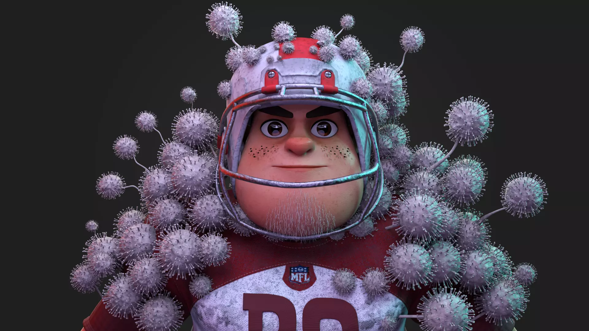 Stylized American Football Player Infected with Virus Rigged 3D 3D model_0