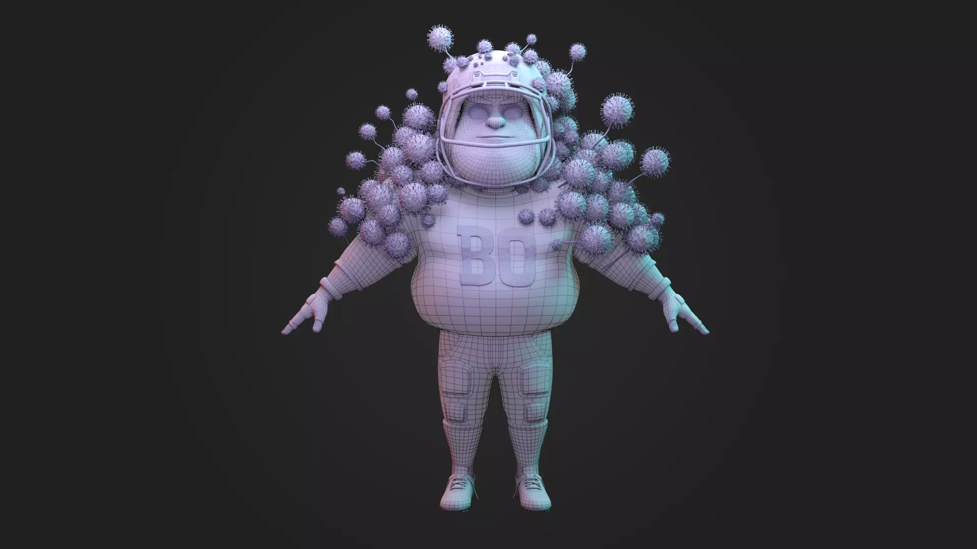 Stylized American Football Player Infected with Virus Rigged 3D 3D model_10
