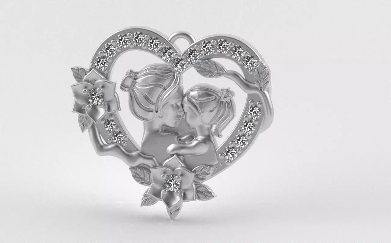 Mother and Daughter Heart Pendant 3D print model_13