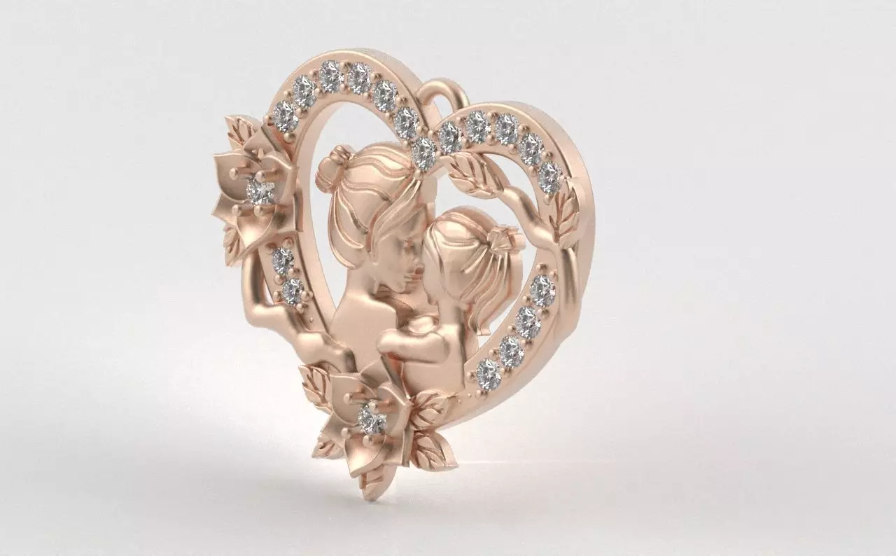 Mother and Daughter Heart Pendant 3D print model_9