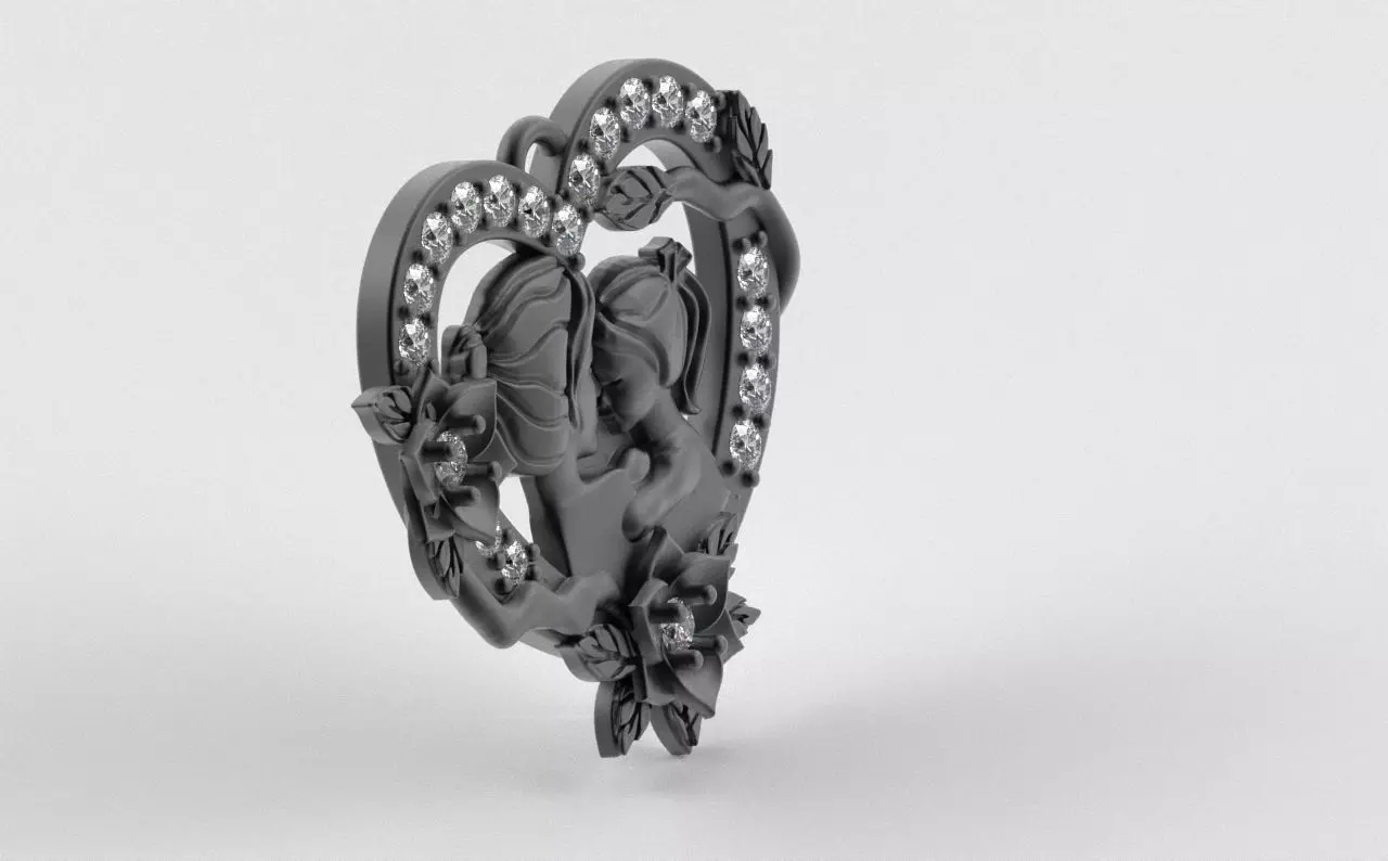 Mother and Daughter Heart Pendant 3D print model_6