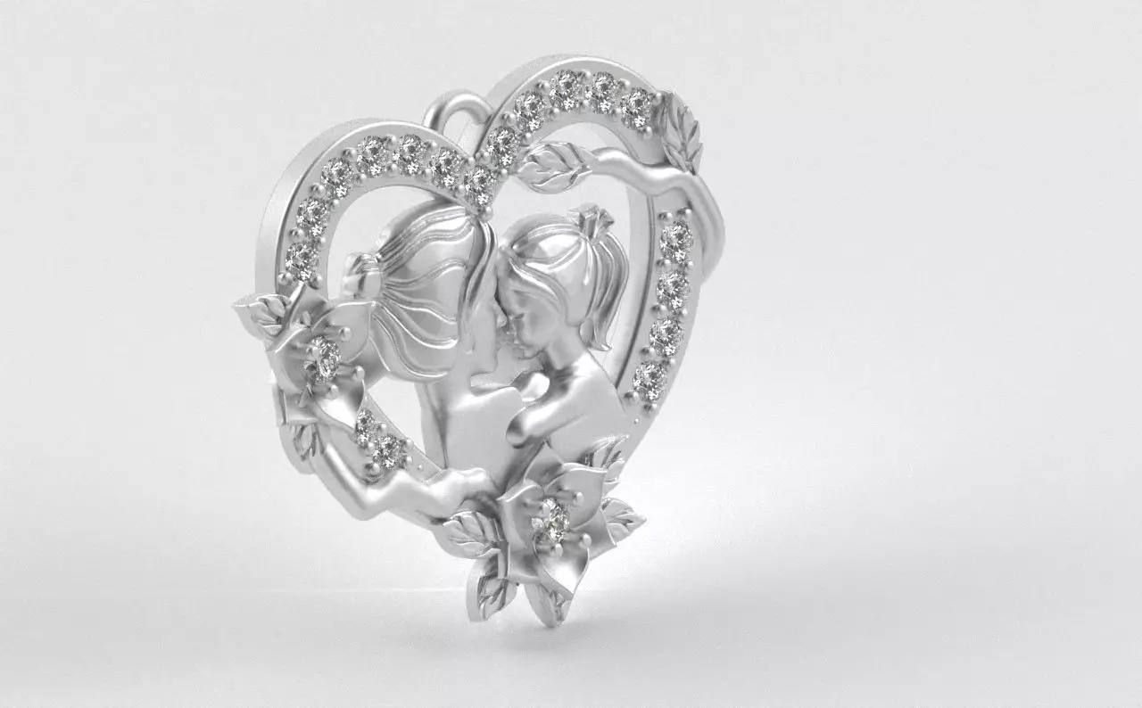 Mother and Daughter Heart Pendant 3D print model_16
