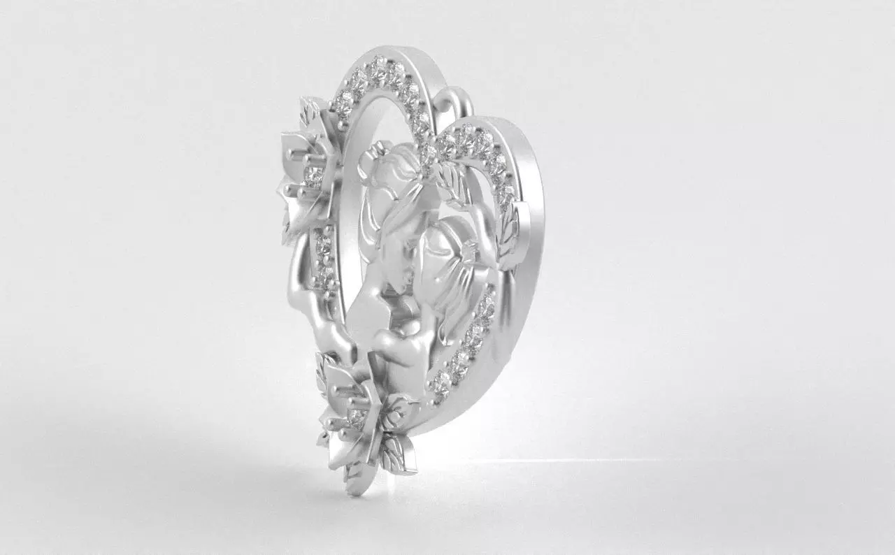 Mother and Daughter Heart Pendant 3D print model_14