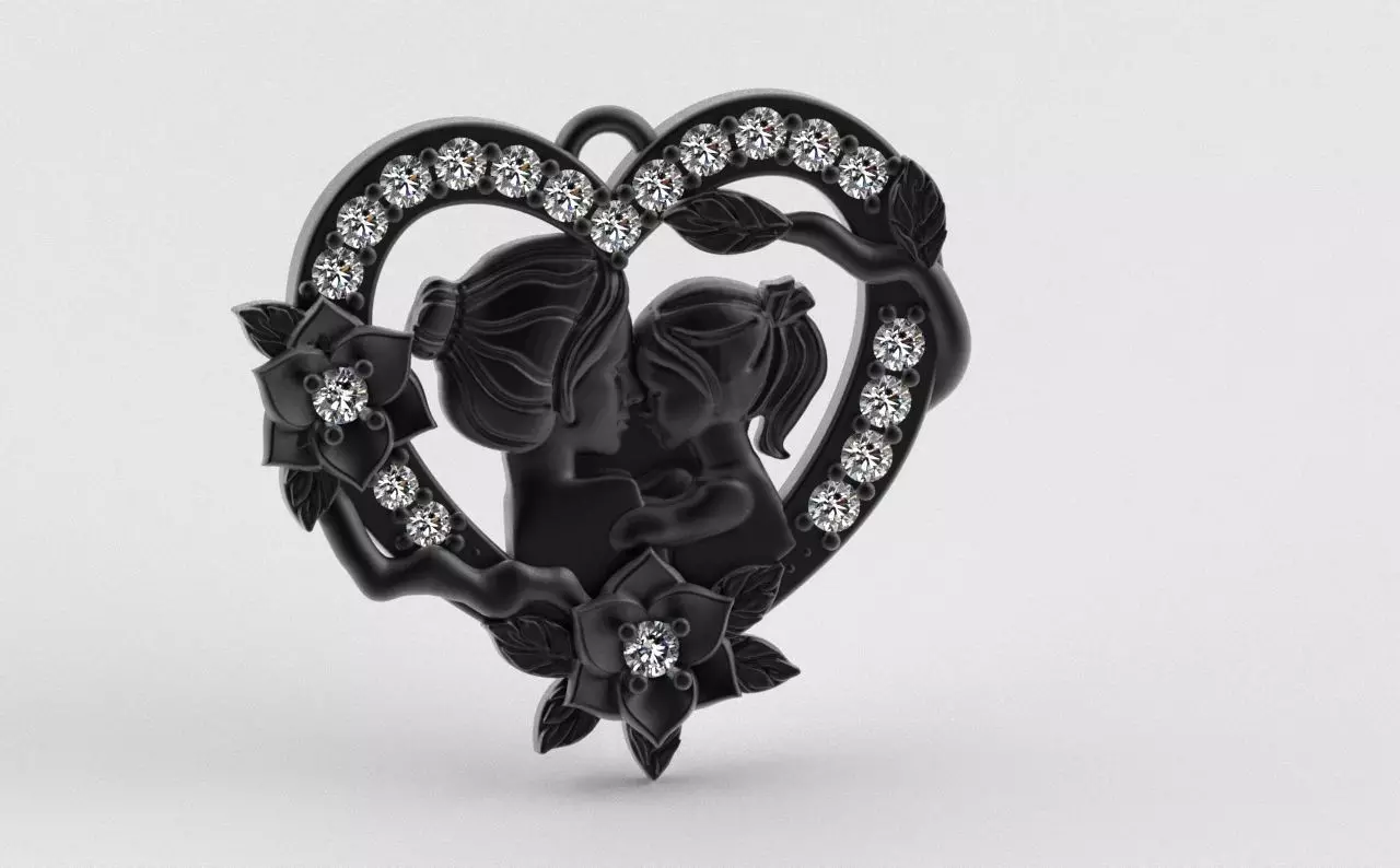Mother and Daughter Heart Pendant 3D print model_7