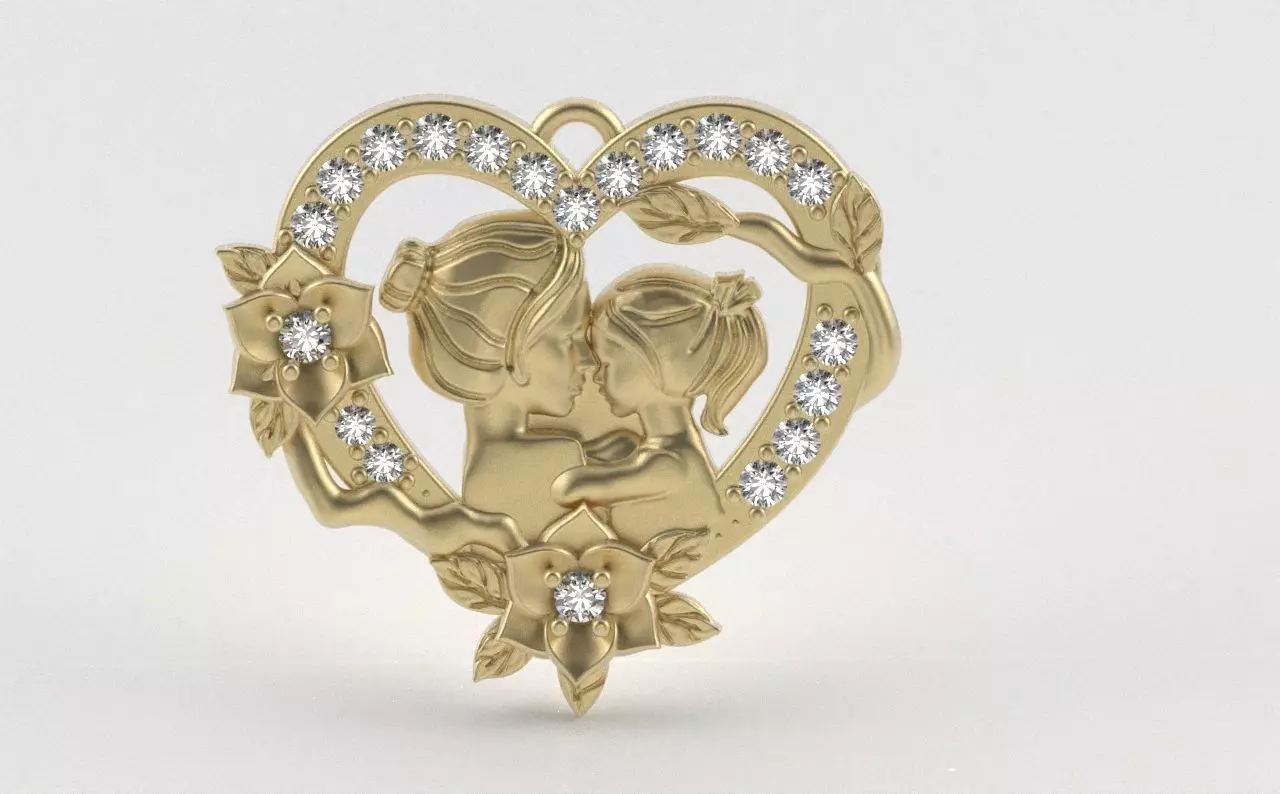 Mother and Daughter Heart Pendant 3D print model_17