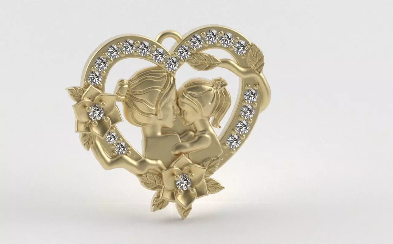 Mother and Daughter Heart Pendant 3D print model_21