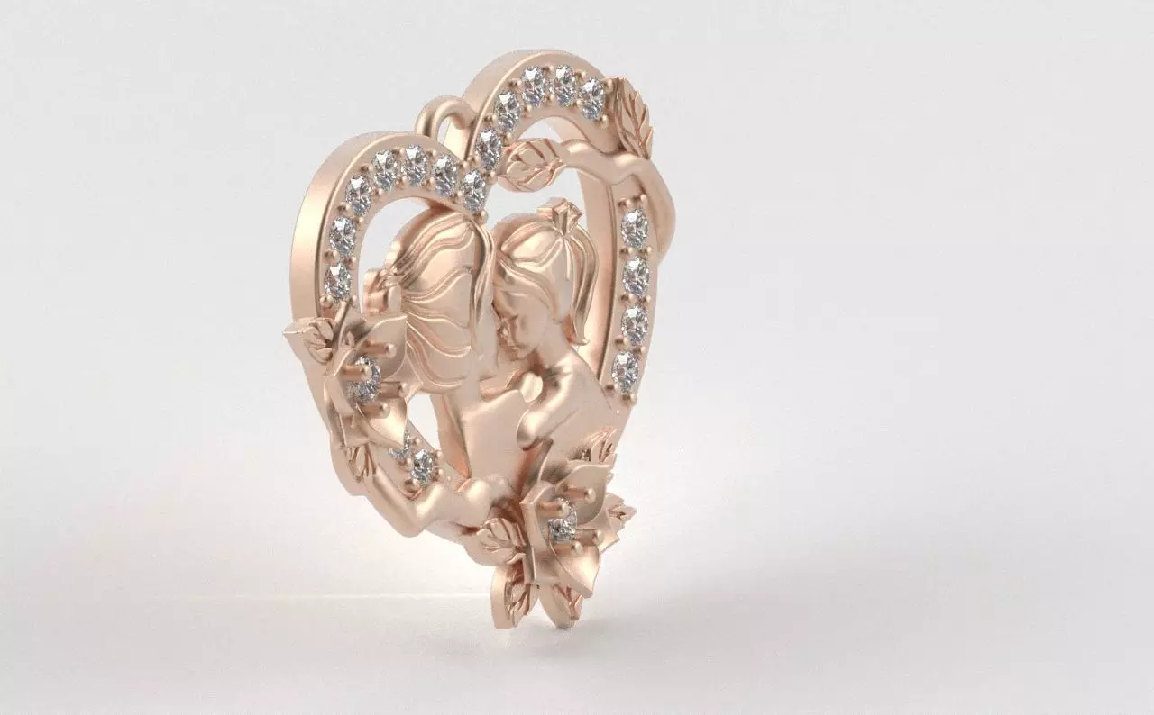 Mother and Daughter Heart Pendant 3D print model_11