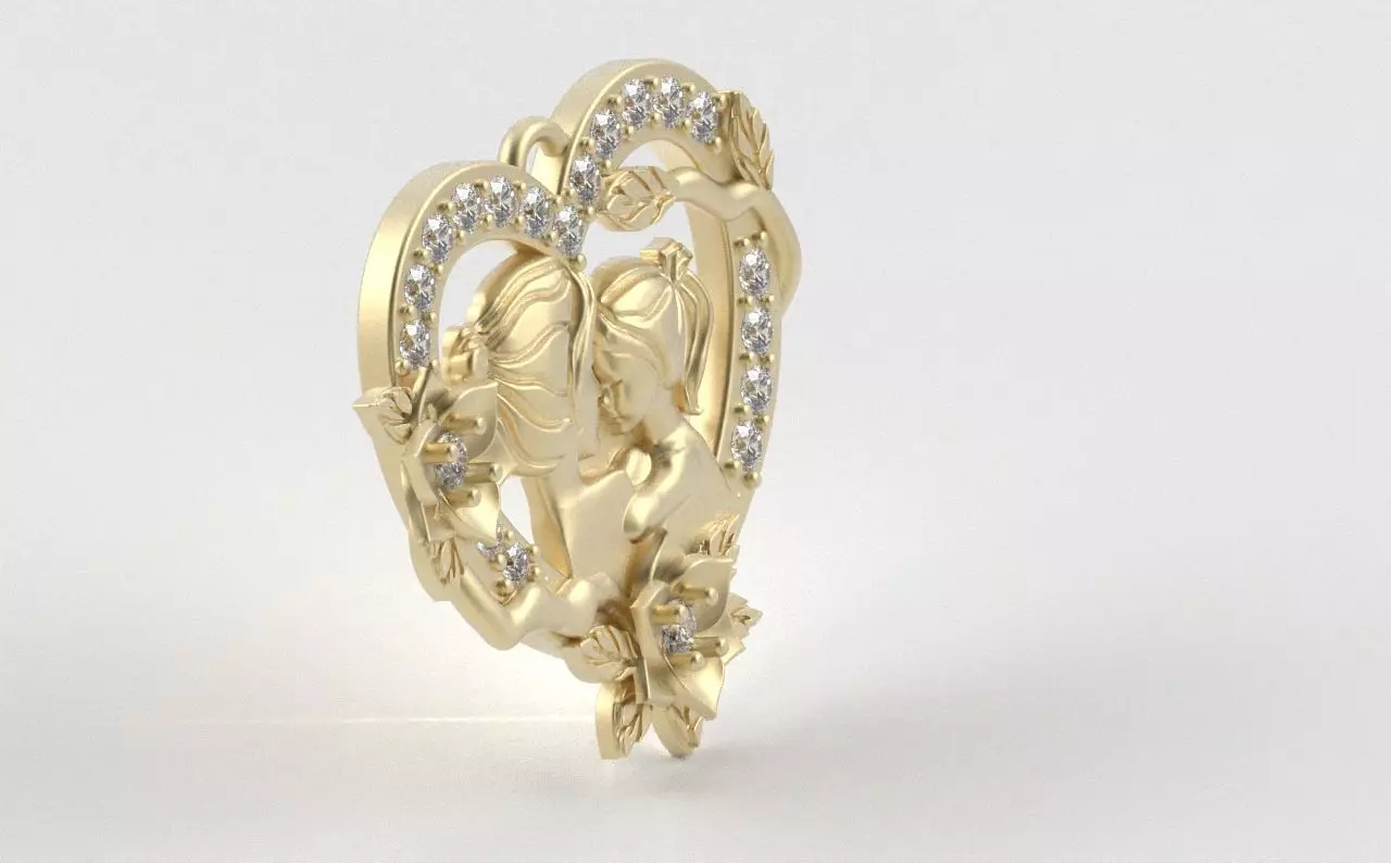 Mother and Daughter Heart Pendant 3D print model_20