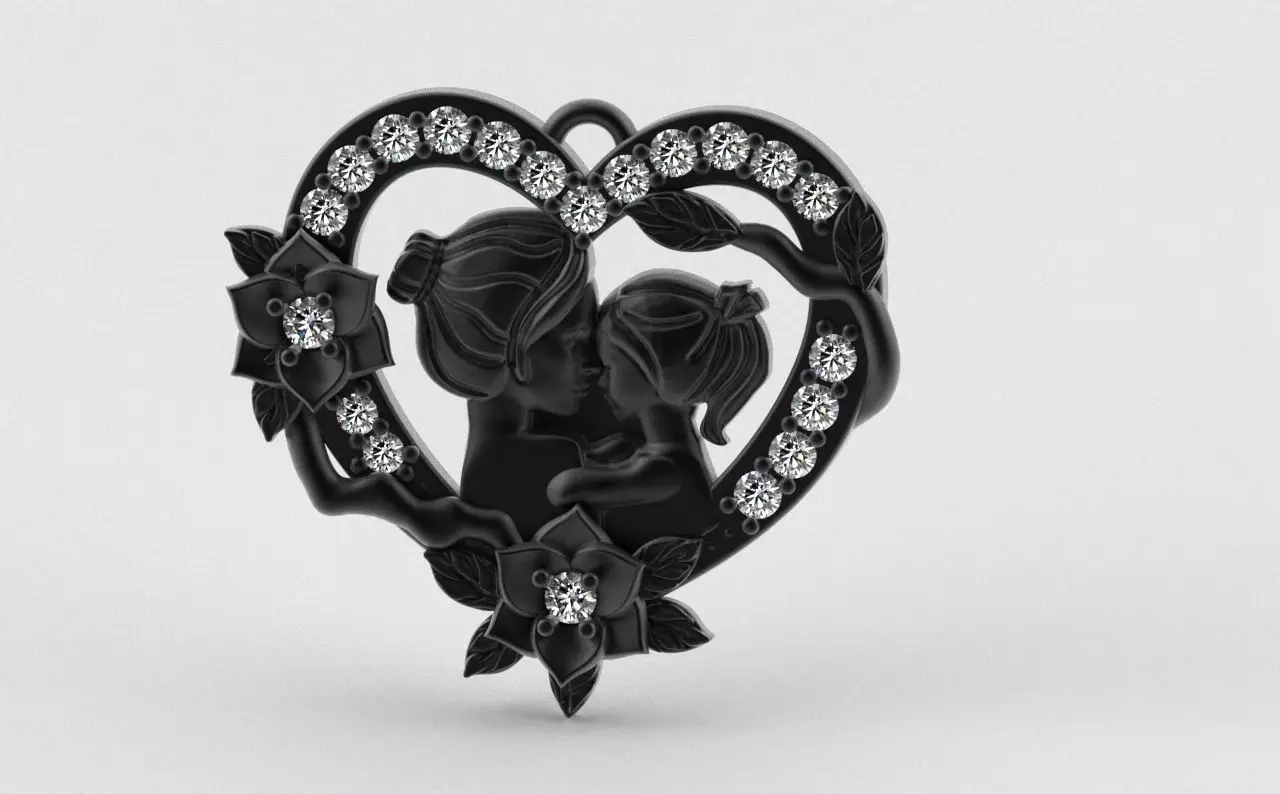 Mother and Daughter Heart Pendant 3D print model_0