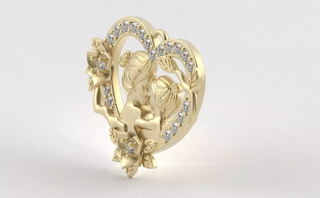 Mother and Daughter Heart Pendant 3D print model_18